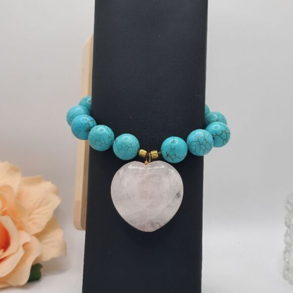 Turquoise Rose quartz heart bracelet - Picture 1 of 9